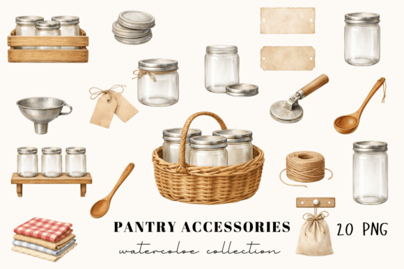 Download Watercolor Pantry Accessories Clipart - Premium Bundle